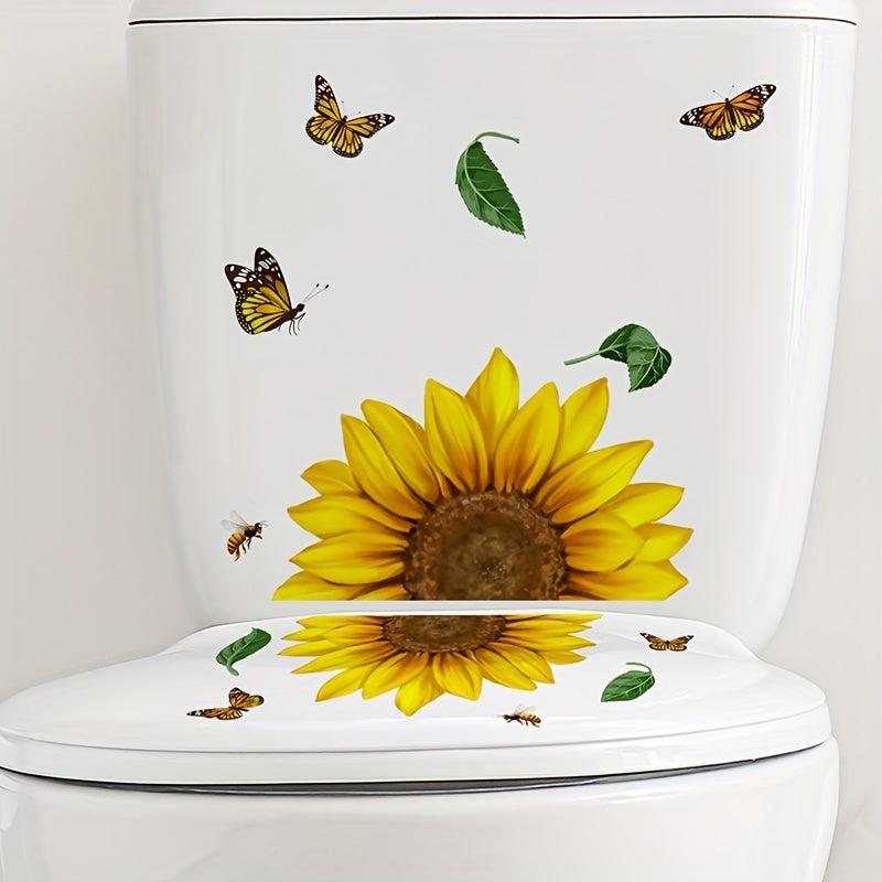 Tropical Flower Dragonfly Toilet Sticker Plant Leaf Sunflower Bathroom Home Deco