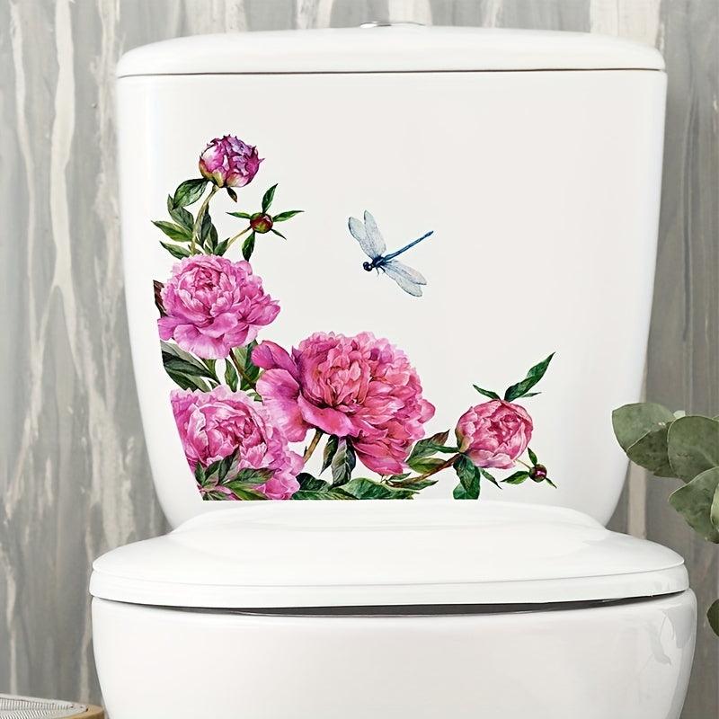 Tropical Flower Dragonfly Toilet Sticker Plant Leaf Sunflower Bathroom Home Deco