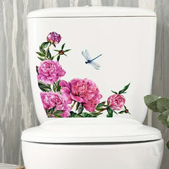 Tropical Flower Dragonfly Toilet Sticker Plant Leaf Sunflower Bathroom Home Deco