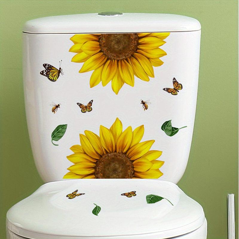 Tropical Flower Dragonfly Toilet Sticker Plant Leaf Sunflower Bathroom Home Deco
