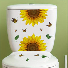Tropical Flower Dragonfly Toilet Sticker Plant Leaf Sunflower Bathroom Home Deco