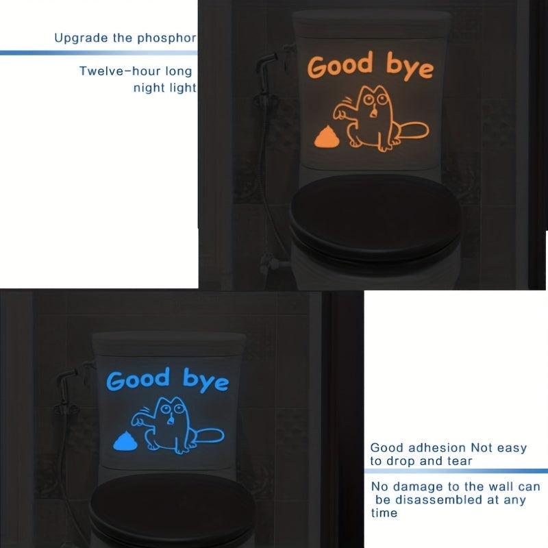 Luminous Cat Toilet Lid Decal Self Adhesive Sticker Bathroom Decor