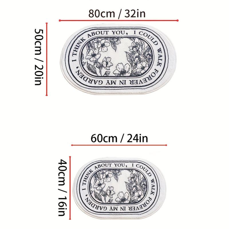 Soft Non-slip Bathroom Carpet Floral Pattern Oval Floor Mat