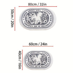 Soft Non-slip Bathroom Carpet Floral Pattern Oval Floor Mat