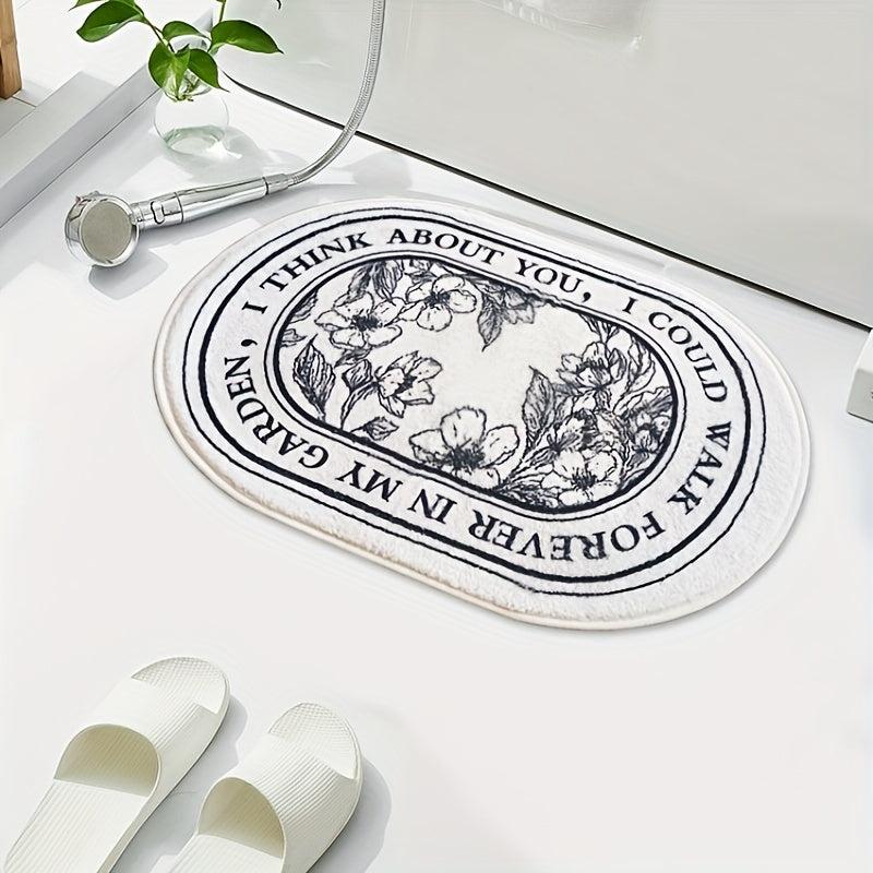 Soft Non-slip Bathroom Carpet Floral Pattern Oval Floor Mat