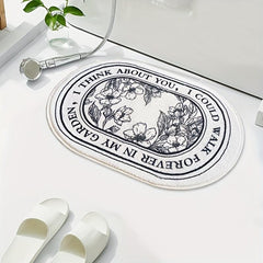 Soft Non-slip Bathroom Carpet Floral Pattern Oval Floor Mat