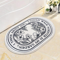 Soft Non-slip Bathroom Carpet Floral Pattern Oval Floor Mat