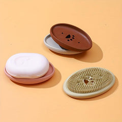 Silicone Soap Box with Brush Drain Soap Tray for Home Kitchen Bathroom