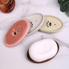 Silicone Soap Box with Brush Drain Soap Tray for Home Kitchen Bathroom