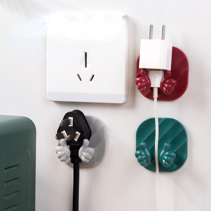 2pcs Wall Mounted Plug Holder Adhesive Hook Power Cord Plug Bracket