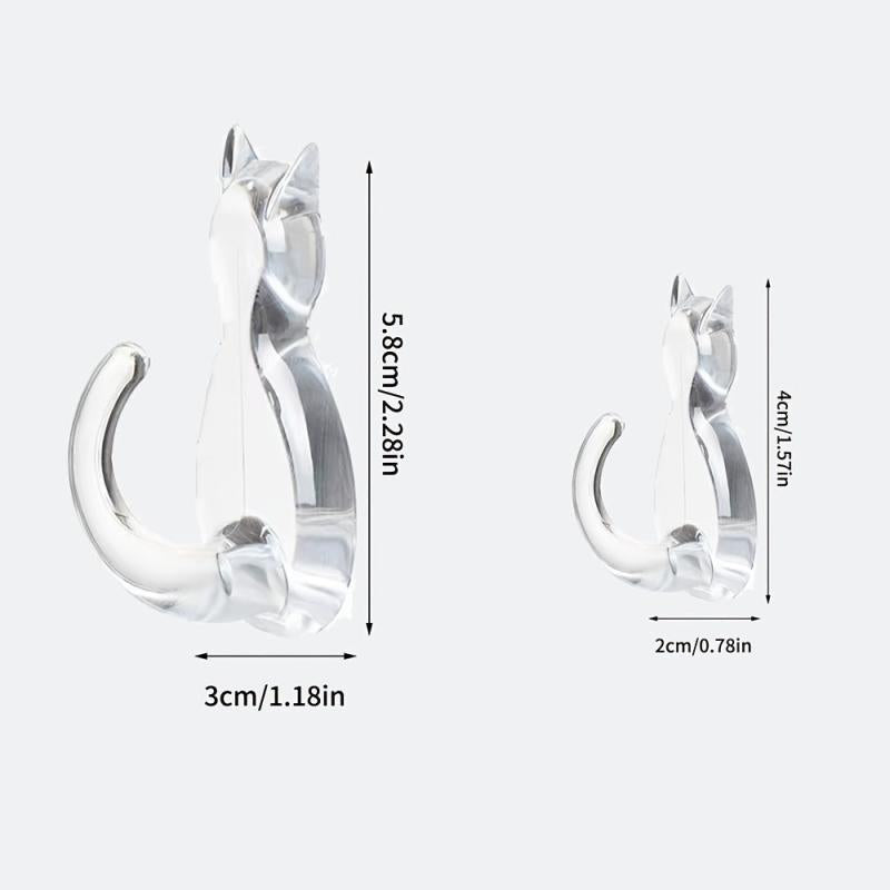 2pcs Cat Tail Hook Transparent Sticky Waterproof Hanger Bathroom Decor
