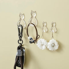2pcs Cat Tail Hook Transparent Sticky Waterproof Hanger Bathroom Decor