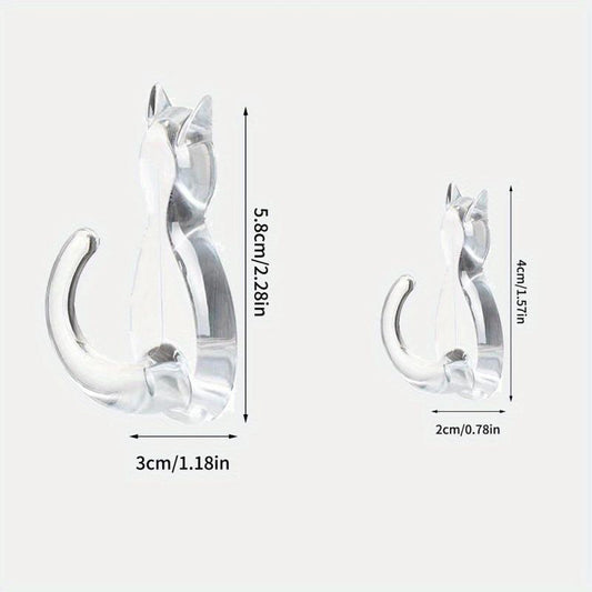 2pcs Cat Tail Hook Transparent Sticky Waterproof Hanger Bathroom Decor