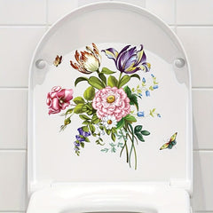 Flower Toilet Lid Decal Sticker Restroom Renovation Self-adhesive Home Accessory