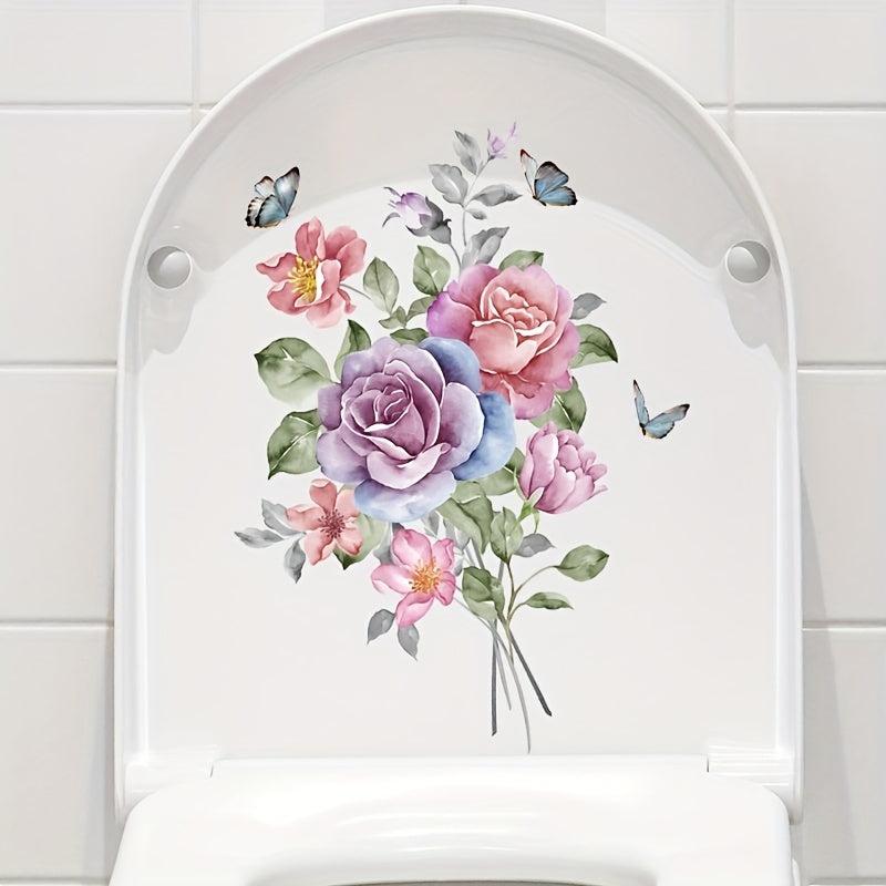 Flower Toilet Lid Decal Sticker Restroom Renovation Self-adhesive Home Accessory