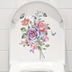 Flower Toilet Lid Decal Sticker Restroom Renovation Self-adhesive Home Accessory
