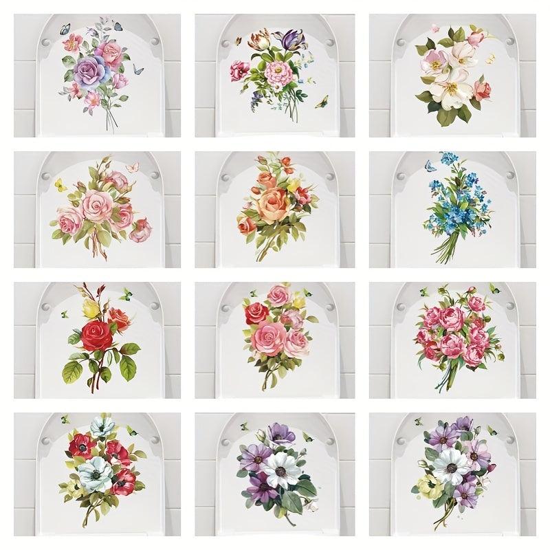 Flower Toilet Lid Decal Sticker Restroom Renovation Self-adhesive Home Accessory