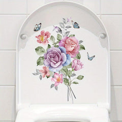 Flower Toilet Lid Decal Sticker Restroom Renovation Self-adhesive Home Accessory