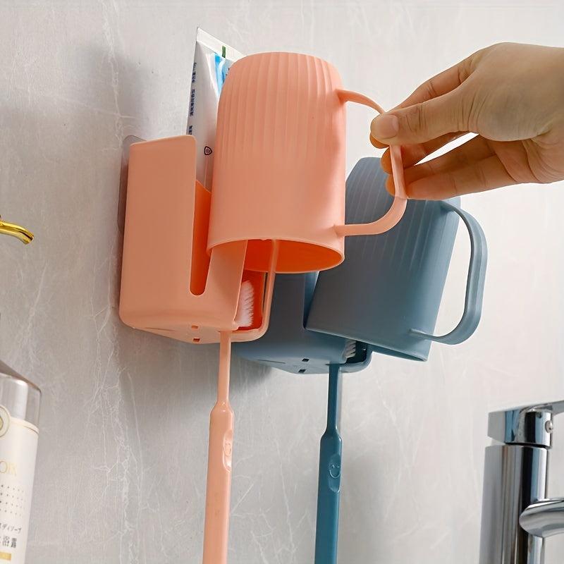 Toothbrush Holder With Gargle Cup Wall Mounted Toothbrush Storage Rack