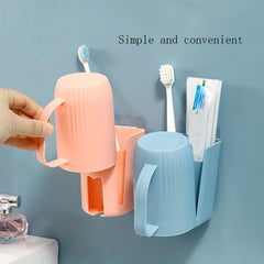 Toothbrush Holder With Gargle Cup Wall Mounted Toothbrush Storage Rack