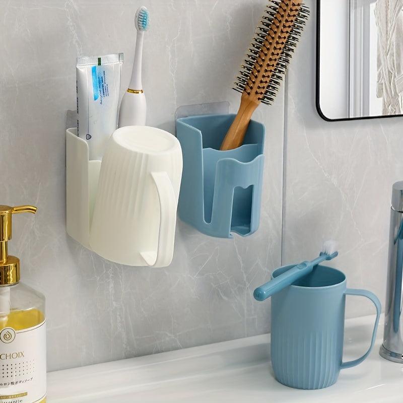 Toothbrush Holder With Gargle Cup Wall Mounted Toothbrush Storage Rack