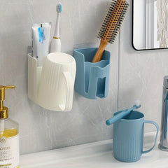 Toothbrush Holder With Gargle Cup Wall Mounted Toothbrush Storage Rack