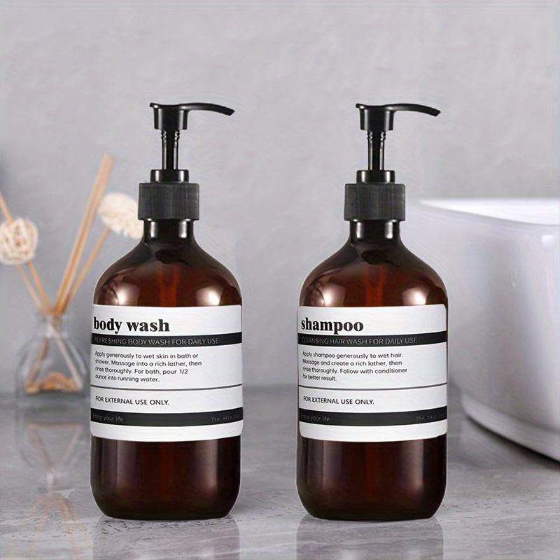 2pcs 500ml Refillable Shampoo & Body Wash Bottles with Labels 16oz Set