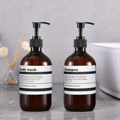2pcs 500ml Refillable Shampoo & Body Wash Bottles with Labels 16oz Set