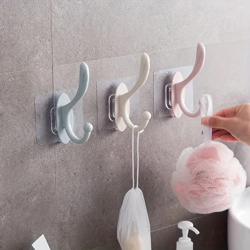 2 Pack Dual Hanger Wall Hooks No Drill Adhesive Resistant Hooks