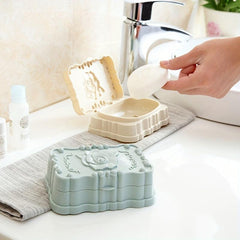 Waterproof Rose Carved Soap Dish with Lid Bathroom Drain Soap Holder