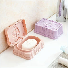 Waterproof Rose Carved Soap Dish with Lid Bathroom Drain Soap Holder