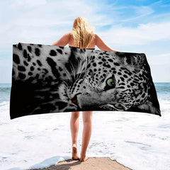Leopard Print Beach Towel, Soft Microfiber, Absorbent & Sun-prote