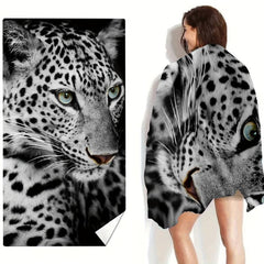 Leopard Print Beach Towel, Soft Microfiber, Absorbent & Sun-prote