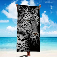 Leopard Print Beach Towel, Soft Microfiber, Absorbent & Sun-prote