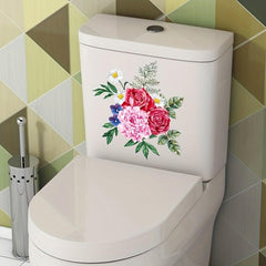 Flower Pattern Toilet Lid Decal Self Adhesive Waterproof Sticker