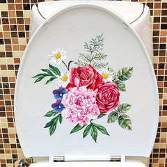 Flower Pattern Toilet Lid Decal Self Adhesive Waterproof Sticker