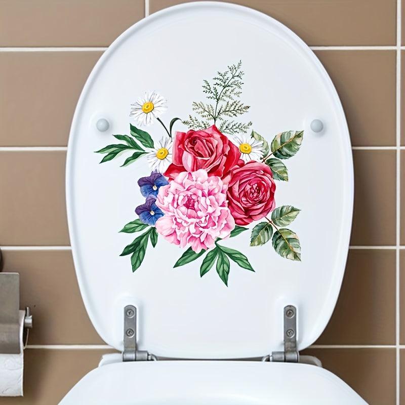Flower Pattern Toilet Lid Decal Self Adhesive Waterproof Sticker