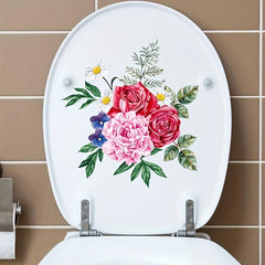 Flower Pattern Toilet Lid Decal Self Adhesive Waterproof Sticker