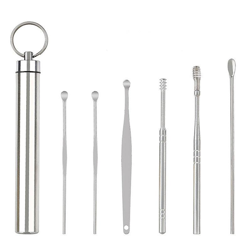 6pcs Stainless Steel Ear Pick Keychain Portable Ear Spoon