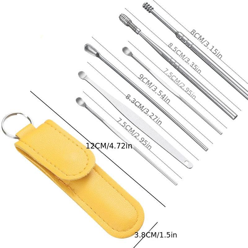 6pcs Stainless Steel Ear Pick Keychain Portable Ear Spoon