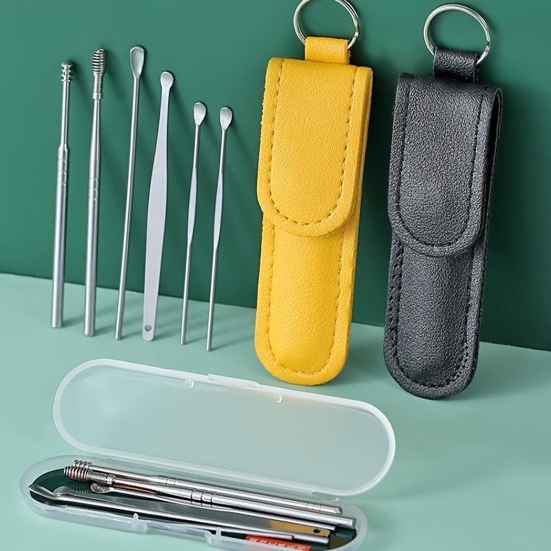 6pcs Stainless Steel Ear Pick Keychain Portable Ear Spoon