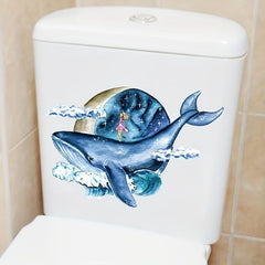 Cartoon Whale Toilet Decoration Sticker Bathroom Waterproof Decal