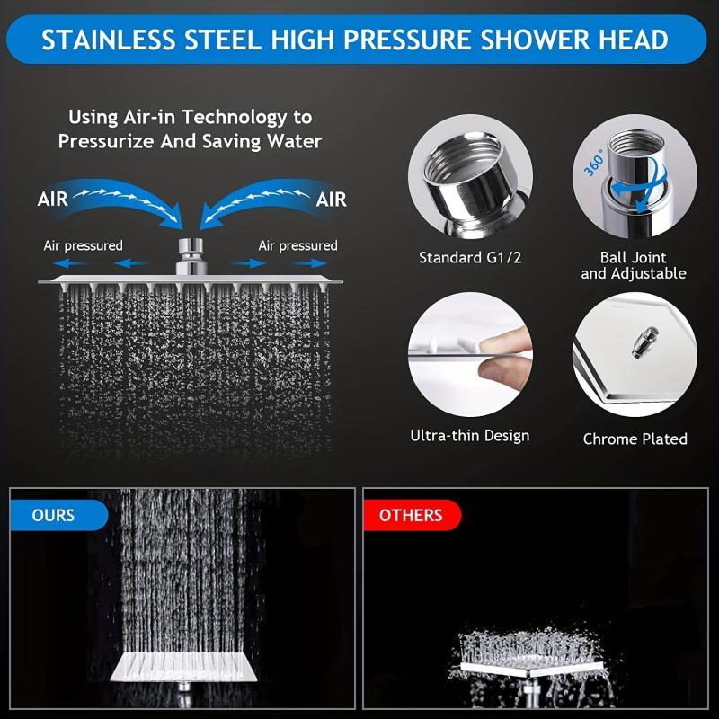 High Pressure 20 Rain Shower Head with Handheld Shower, 149 Hose, 3 Way Diverter