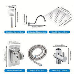 High Pressure 20 Rain Shower Head with Handheld Shower, 149 Hose, 3 Way Diverter