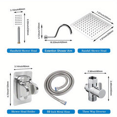 High Pressure 20 Rain Shower Head with Handheld Shower, 149 Hose, 3 Way Diverter