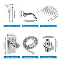 High Pressure 20 Rain Shower Head with Handheld Shower, 149 Hose, 3 Way Diverter
