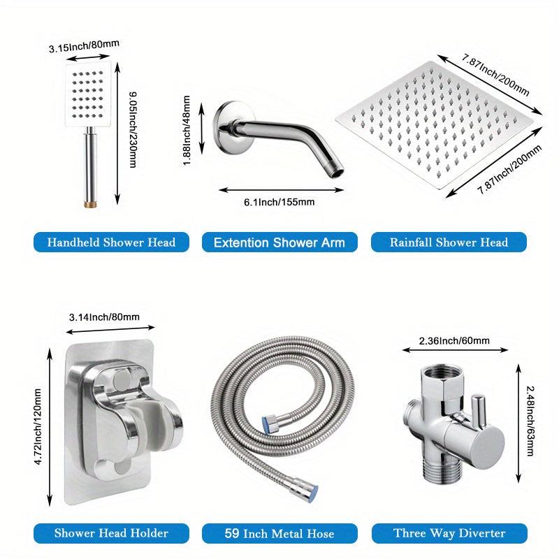 High Pressure 20 Rain Shower Head with Handheld Shower, 149 Hose, 3 Way Diverter