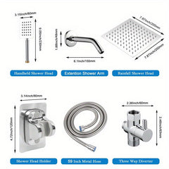 High Pressure 20 Rain Shower Head with Handheld Shower, 149 Hose, 3 Way Diverter