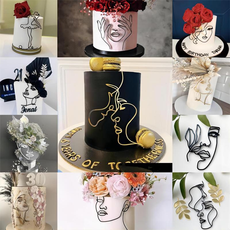 Minimalist Acrylic Face Cake Decoration for Dessert Table & Party Decor