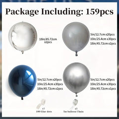 159Pcs Gray Silvery Metallic Party Balloon Arch & Garland Kit